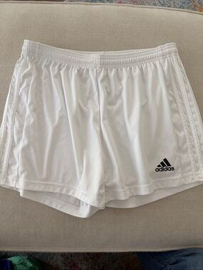 adidas White Women’s Athletic Shorts with Black Logo
